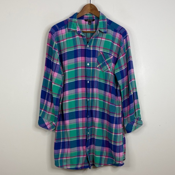 Lauren Ralph Lauren Other - Lauren Ralph Lauren Nightgown Womens Large Blue Pink Plaid Flannel Short PJs